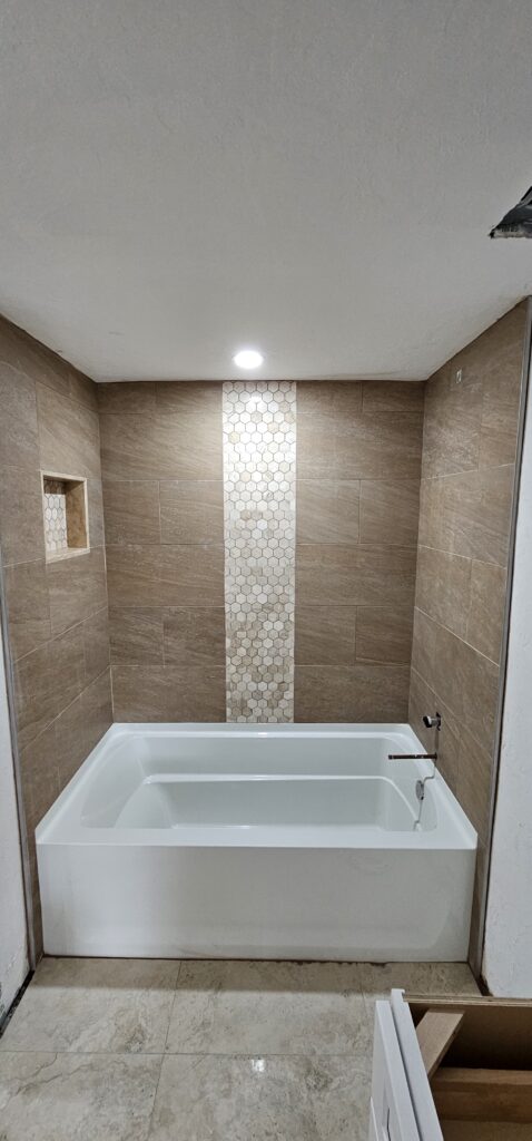 Warm Stone Stacked Accent Band Shower